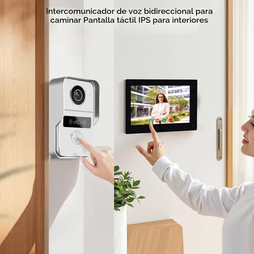 Vista 3 de Sistema de intercomunicador de video con 2 cables y pantalla táctil de 7 pulgadas, timbre con cámara y ángulo amplio de 140°, grabación de video