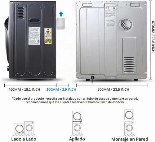 Vista 4 de CTT Secadora portátil de 3.5 pies cúbicos para apartamentos, secadora compacta de 1500 W con 4 modos de secado, secadores eléctricos de 120 V