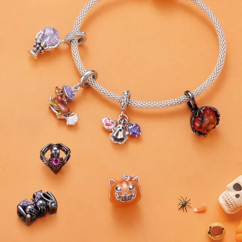 Vista 9 de Dijes de plata de ley 925 para pulseras, regalos de joyería para calabaza negra