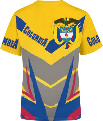 Vista 3 de BJU Camiseta de la bandera de Colombia con la insignia de la bandera, camiseta estampada en 3D, cuello redondo, manga corta, informal, unisex