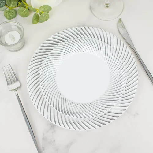 Vista 11 de Paquete de 10 platos de postre de plástico transparente y dorado de 7 pulgadas, platos de ensalada desechables redondos