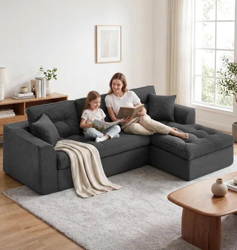 Vista 4 de Hobestluk Sofá seccional modular de sofá deshuesado de 105 pulgadas para 2-Gris