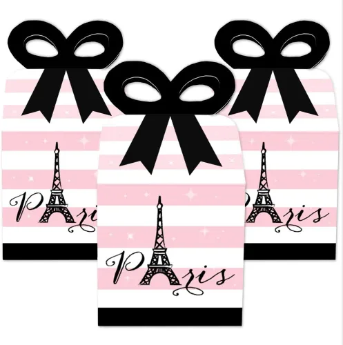 Vista 2 de Big Dot of Happiness París, Ooh La La - Cajas de regalo cuadradas para baby shower o fiesta de cumpleaños - Juego de 12 cajas de lazo con temática
