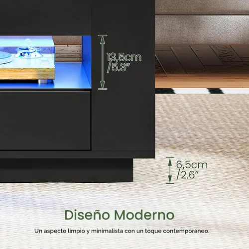 Vista 7 de CHOEZON Mesa auxiliar elevable de 40 pulgadas con 2 cajones, luces LED y almacenamiento, mesa central multiusos 4 en 1 con base flotante, para sala