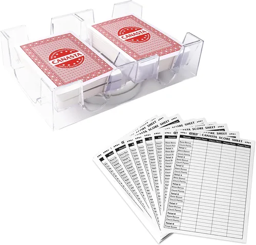 Vista 8 de GSE Juego de cartas Canasta azul de 2 barajas con bandeja giratoria Tarjetas y bandeja azules