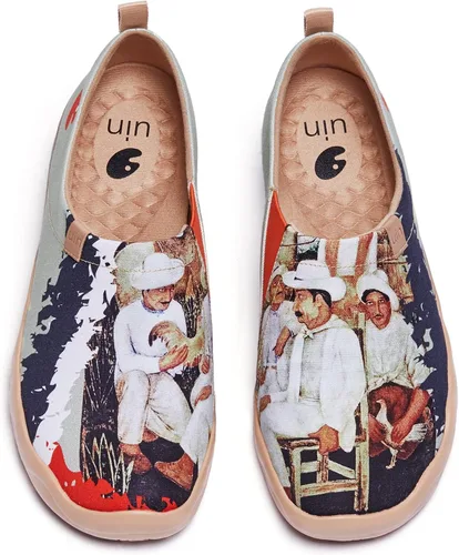 Vista 16 de UIN Zapatos de viaje para caminar para hombre, sin cordones, de lona, informales, ligeros, cómodos y modernos, diseño de perritos felices Ahhhhh