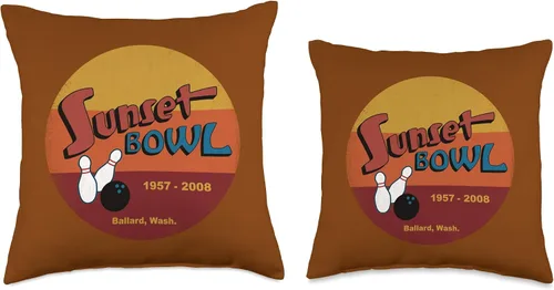 Vista 3 de Sunset Bowl Seattle Designs Sunset Retro Defunct Ballard Seattle Cool Bowling Alley - Almohada de 16 x 16 pulgadas, multicolor
