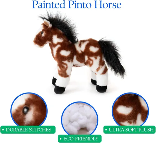 Vista 6 de The Petting Zoo Peluche de caballo pinto, de pie, regalos para niños, animales salvajes de corral Onez, juguete de peluche de caballo pinto, 12
