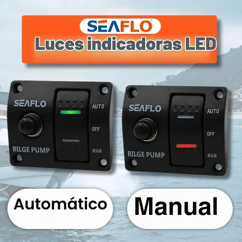 Vista 3 de SEAFLO Panel de interruptores de bomba de sentina de 3 vías (automático-apagado manual) 12v 24v con disyuntor integrado de 15 A