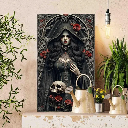 Vista 3 de Tucocoo Pintura de bruja por números para adultos y niños, rosas rojas, pintura en lienzo por números, pintura acrílica, manualidades, decoración
