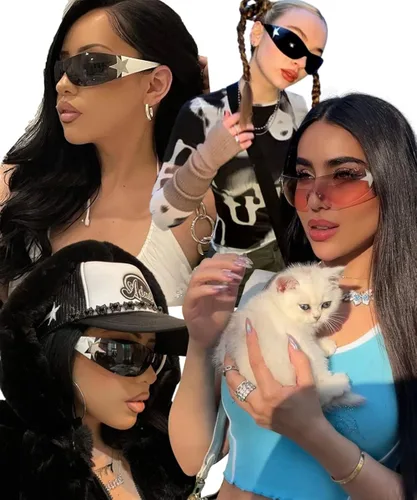 Vista 5 de Dollger Gafas de sol Y2K de moda para mujeres y hombres gafas de sol envolventes sin montura Cyber Y2k Fashion 2000 gafas escudo Negro