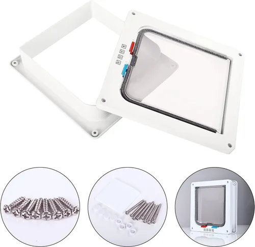 Vista 4 de Elevon Puerta de gato para ventanas, solapa de gato con bloqueo de 4 vías para puerta y pared delgada, puerta de mascotas ABS resistente a