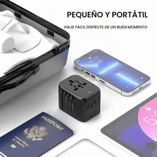 Vista 5 de Universal Travel Adapter, VYLEE 5 in 1 International Power Adapter Negro