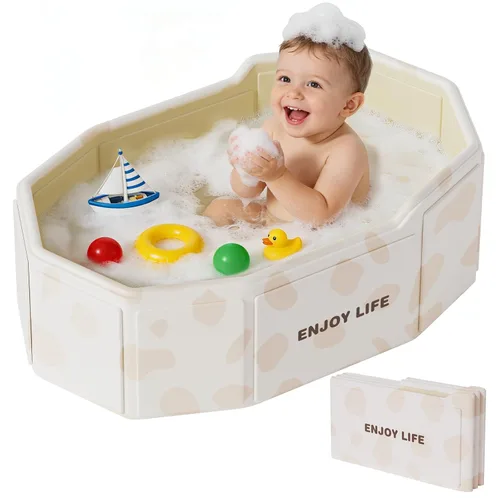 Vista 9 de Bañera plegable para bebé, bañera plegable para bebés de 3 a 8 años, bañera portátil de viaje para bebé con base antideslizante, bañera plegable