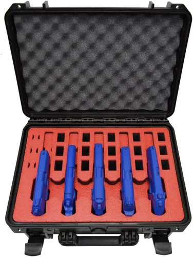 Vista 10 de Estuche para Armas de 5 Pistolas y 18 Cargadores con Inserción de Espuma Personalizada MyCaseBuilder - Impermeable, Resistente - Porta Armas