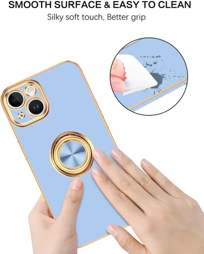 Vista 8 de BENTOBEN Funda para iPhone 14 Plus, soporte de anillo delgado con soporte, protección a prueba de golpes, parachoques de TPU suave, azul claro