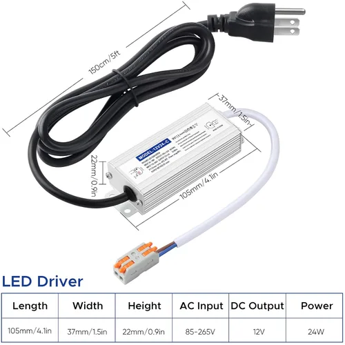 Vista 4 de Controlador LED de 24 vatios impermeable IP67, fuente de alimentación de 12 V CC 2A, convertidor de 120 V CA a 12 V CC, con enchufe de 3 clavijas