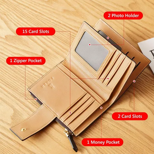 Vista 4 de EUNI Carteras de piel sintética para mujer, carteras pequeñas, monederos con cremallera para mujer, portatarjetas de tarjetas de crédito, carteras