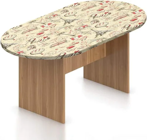 Vista 21 de XISUNYA Mantel ajustable ovalado, decoración de París, funda de poliéster elástico, diseño de horizonte de la ciudad de París con estampado Eiffel