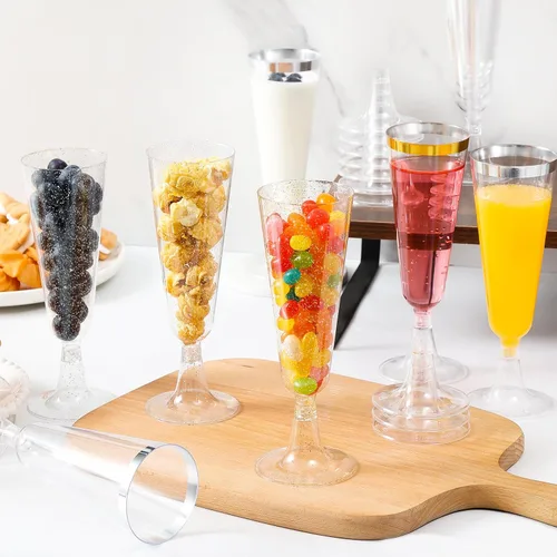 Vista 6 de SUREHOME - Copas de champán de plástico desechables transparentes, copas acrílicas de 5.5 oz para brindis de bodas, baby shower, fiesta