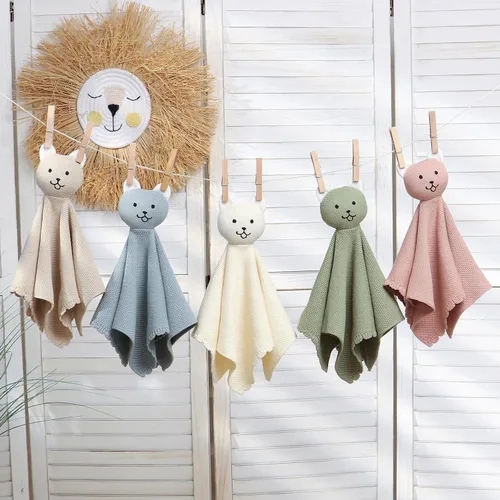 Vista 5 de LAWKUL Manta de seguridad suave para recién nacidos, niños y niñas, de punto para acurrucarse, cómoda, color camel, 16 x 16 pulgadas