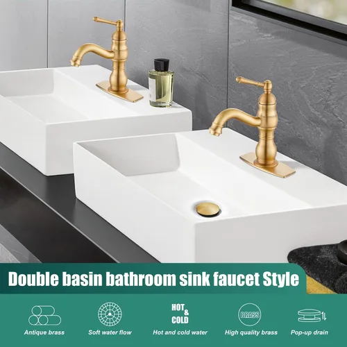 Vista 5 de Heyalan - Grifo para lavabo de baño, alcance de boquilla corta, 5.51 pulgadas, latón antiguo