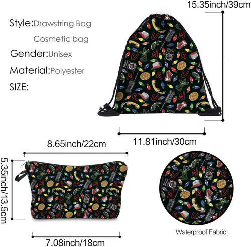 Vista 2 de MINAZIS Stranger - Mochila con cordón y bolsa multifuncional, bolsa de gimnasio deportiva, Negro -, Bolsa con cordón