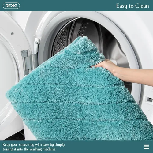 Vista 8 de DEXDE Tapete de baño de microfibra esponjosa, antideslizante, absorbente, color azul, 20 x 32 pulgadas