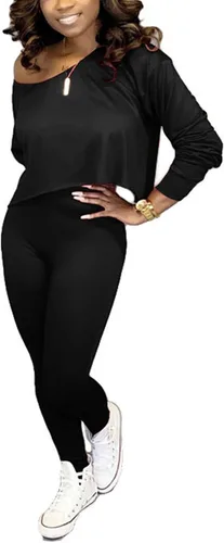 Vista 2 de GEMEIQ Conjunto deportivo de dos piezas de manga larga con cuello redondo y pantalones largos para mujer