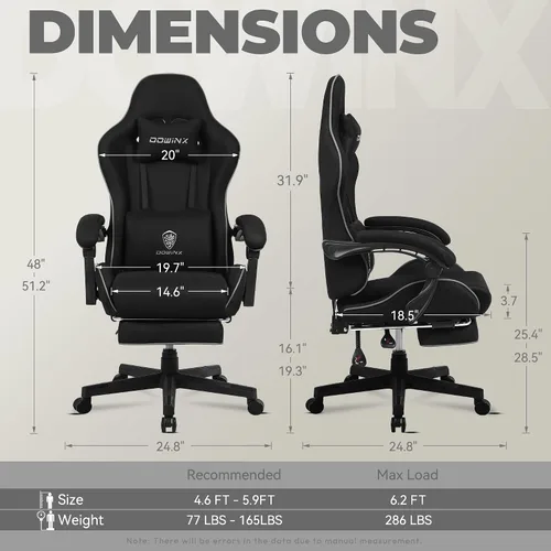 Vista 3 de Dowinx Silla de juegos de tela con cojín de resorte de bolsillo, silla de juegos de masaje con reposacabezas, silla ergonómica para computadora