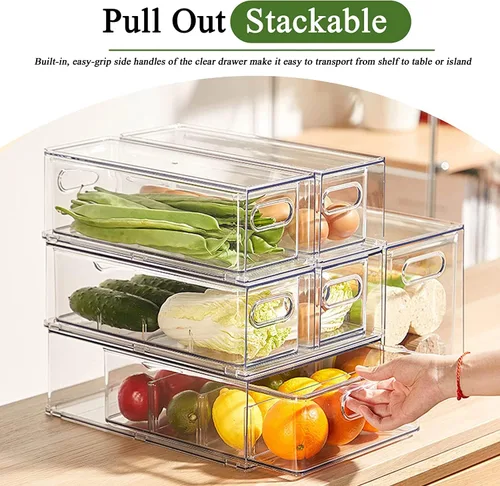 Vista 2 de bealy Paquete de 3 organizadores y almacenamiento para refrigerador, contenedores transparentes con cajón extraíble, cajones para refrigerador