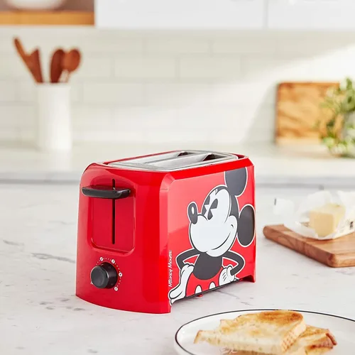 Vista 6 de Tostadora clásica del Ratón Mickey de Disney, dos ranuras anchas para pan, eléctrica.