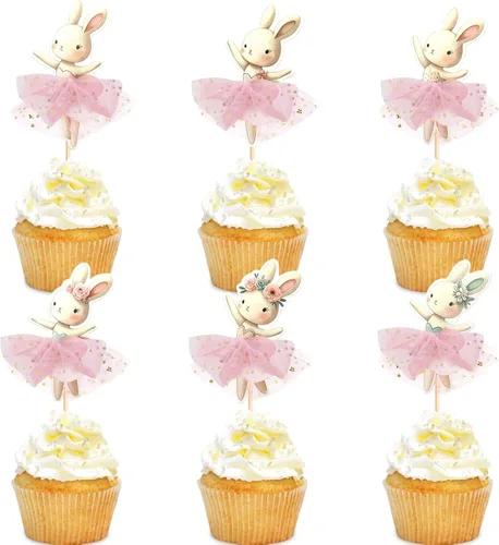 Vista 10 de 30 piezas de decoración para cupcakes de Pascua, conejo, huevo de Pascua, decoración de pastel de fiesta de conejo (marrón) (estilo 4)