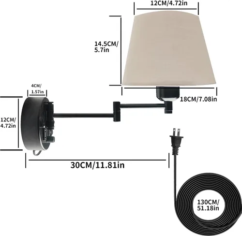 Vista 5 de Lámpara de Pared Enchufable con USB y Enchufe de 2 Pines, Luces de Montaje en Pared que se Enchufan con Cable e Interruptor, Luces de Montaje