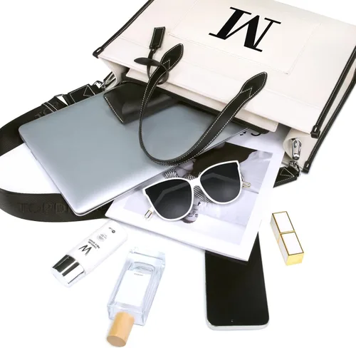 Vista 4 de TOPDesign Initial 15.6" Laptop Tote Bag for Women, Personalized Canvas Work Purse, Business Briefcase & Office Handbag