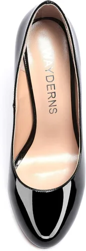 Vista 3 de WAYDERNS Zapatos de tacón alto para mujer, con puntera redonda, sólidos, gruesos, de 3 pulgadas