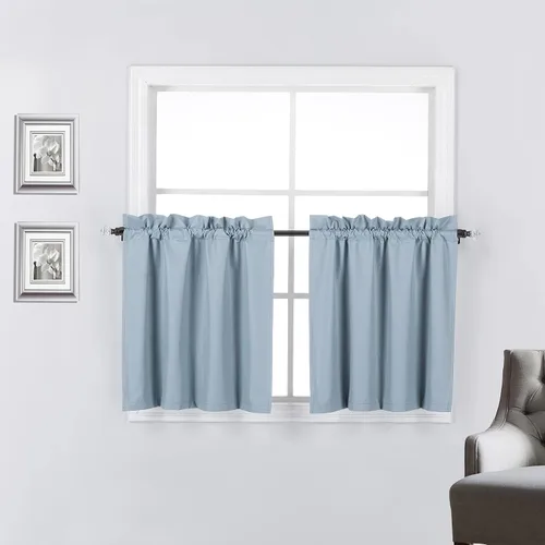 Vista 34 de 2 paneles de cortinas opacas con aislamiento térmico y forro blanco en la parte trasera para ventana de bloqueo de luz para cualquier ventana
