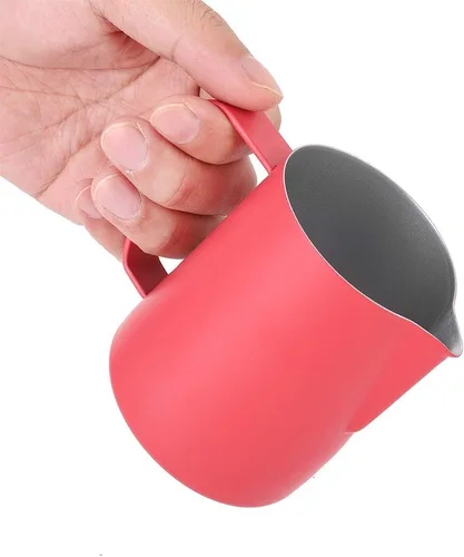 Vista 7 de Vaso espumador de leche, jarra de espuma de leche, jarra de acero inoxidable, espumador de leche, jarra de espuma de leche, recipiente para café