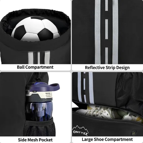 Vista 3 de ONTYZZ - Mochila deportiva estilo básico con cierre de cordón, mochila de baloncesto con compartimento para zapatos, bolsa de playa con separación