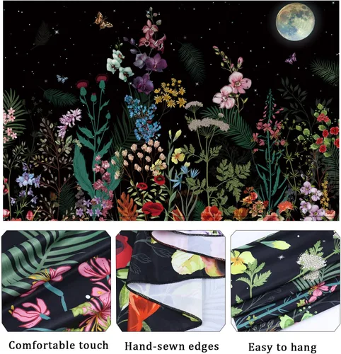Vista 3 de Generleo Tapiz de plantas florales, tapices vintage, bohemio, flores, mariposas, cielo estrellado, paisaje, naturaleza, paisaje, tapiz para colgar