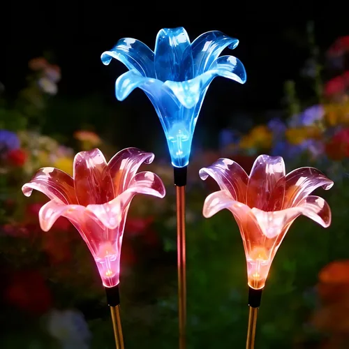 Vista 2 de Lirio de luz LED que cambia de color con energía solar al aire libre Lirio RGB
