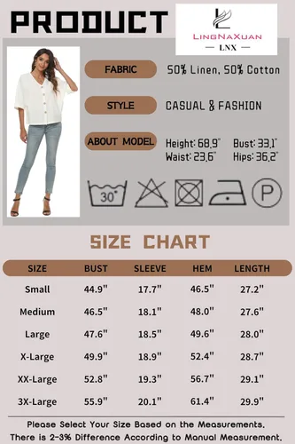 Vista 6 de LNX Camisas de lino con botones y cuello en V para mujer, blusas casuales de verano