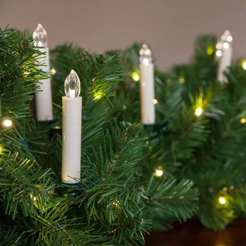 Vista 5 de Wintergreen Lighting Juego de 10 velas LED eléctricas sin llama, luces de árbol de Navidad con clip, funciona con pilas, control remoto, regulable