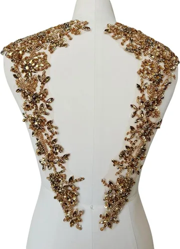 Vista 12 de Apliques hechos a mano con cuentas de diamantes de imitación para coser en parche de encaje de cristal, 1 par para ropa de bricolaje, vestido