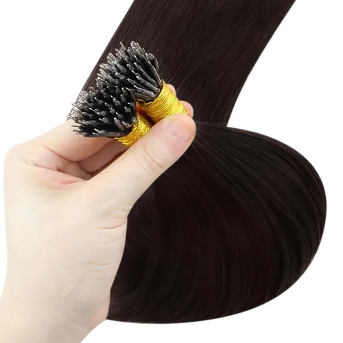 Vista 9 de YoungSee Extensiones de Cabello con Anillo Nano Marrón Oscuro Extensiones de Cabello con Cuentas Nano Cabello Humano Marrón Más Oscuro Extensión
