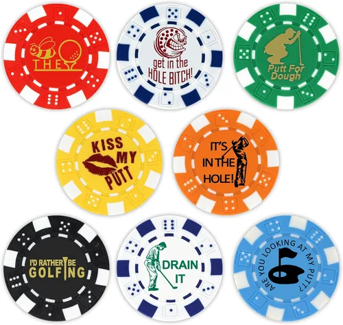 Vista 3 de DA VINCI Marcador de bolas de golf, colección de fichas de póquer, fichas a rayas de 0.41 oz