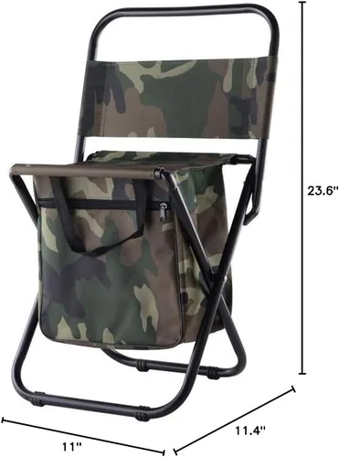 Vista 3 de Silla de camping plegable con bolsa enfriadora, taburete compacto para pesca, camping, senderismo, viajes, barbacoa (camuflaje militar)