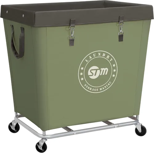 Vista 12 de STORAGE MANIAC Cesto de lavandería comercial con marco de acero resistente, carro de cesta de lavandería industrial de 320 L con ruedas para hotel