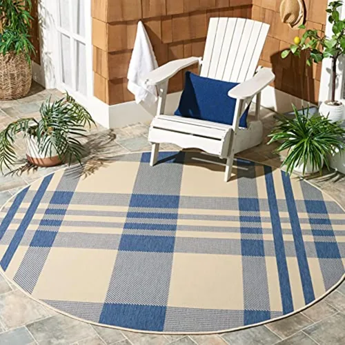 Vista 93 de SAFAVIEH Alfombra Lavable para Exteriores Colección Courtyard - 2'3" x 4', Beige y Azul, Patrón a Cuadros, No Desprende Pelusa y Fácil Limpieza