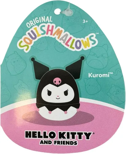 Vista 4 de Squishmallows - Peluche Kellytoy oficial, escuadrón Sanrio, de felpa blanda y aplastable, juguete de animal de peluche (Kuromi, 8 pulgadas)